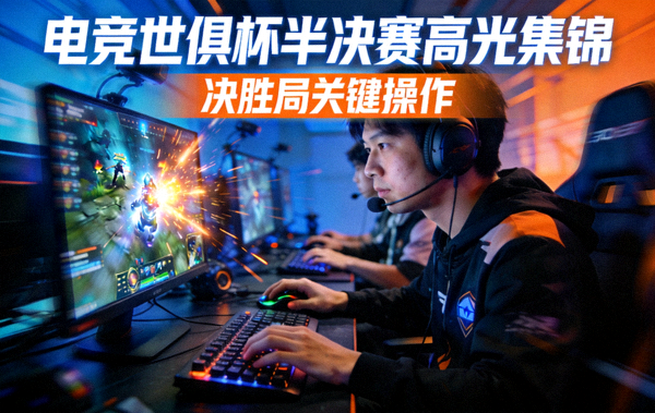 电竞世俱杯半决赛高光集锦封面，选手在决胜局完成关键操作